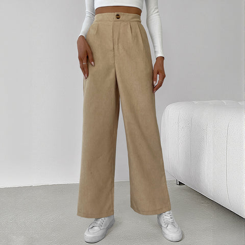 All Matching Casual Simplicity Basic Corduroy High Waist Solid Color Wide Leg Pants