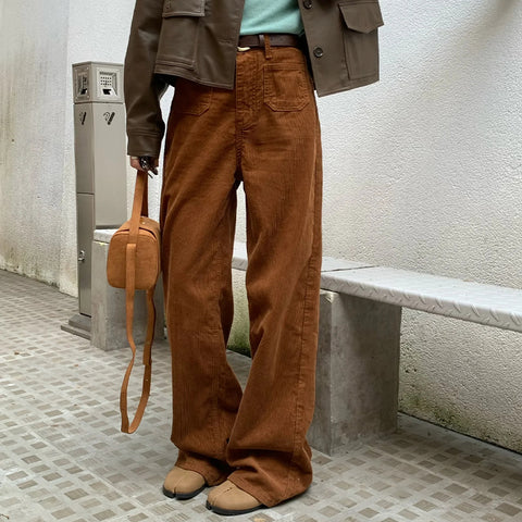 Retro Straight Corduroy Pants Tall Loose All Matching Outdoor Spring Autumn Women Casual Pants