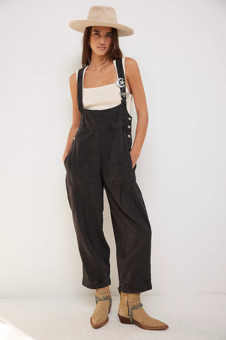 Women Loose Casual Side Pocket Sleeveless Denim Suspender Pants