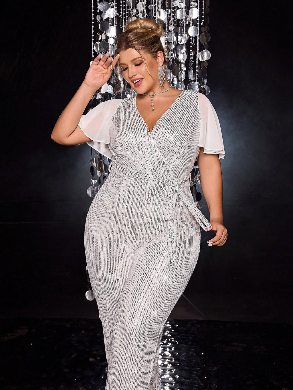 Plus Size Women Clothes Jumpsuit Film Personality Avant Garde Mesh Half Sleeve Women Jumpsuit