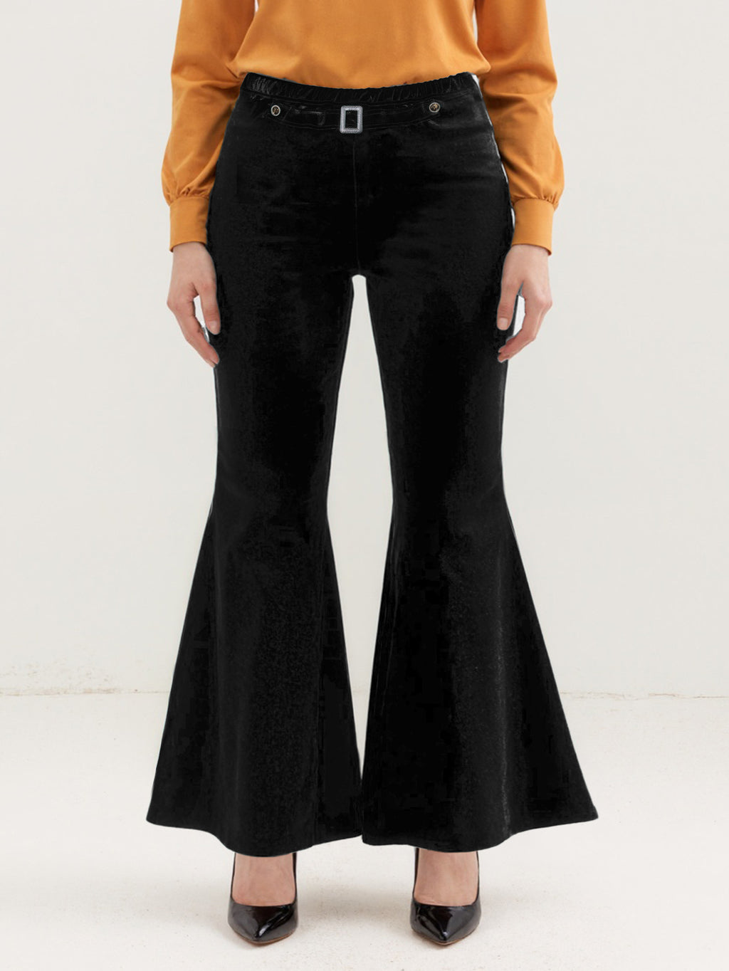 Autumn Winter All Matching Metal Decoration Plus Size Pleuche Wide Leg Pants Casual Pants