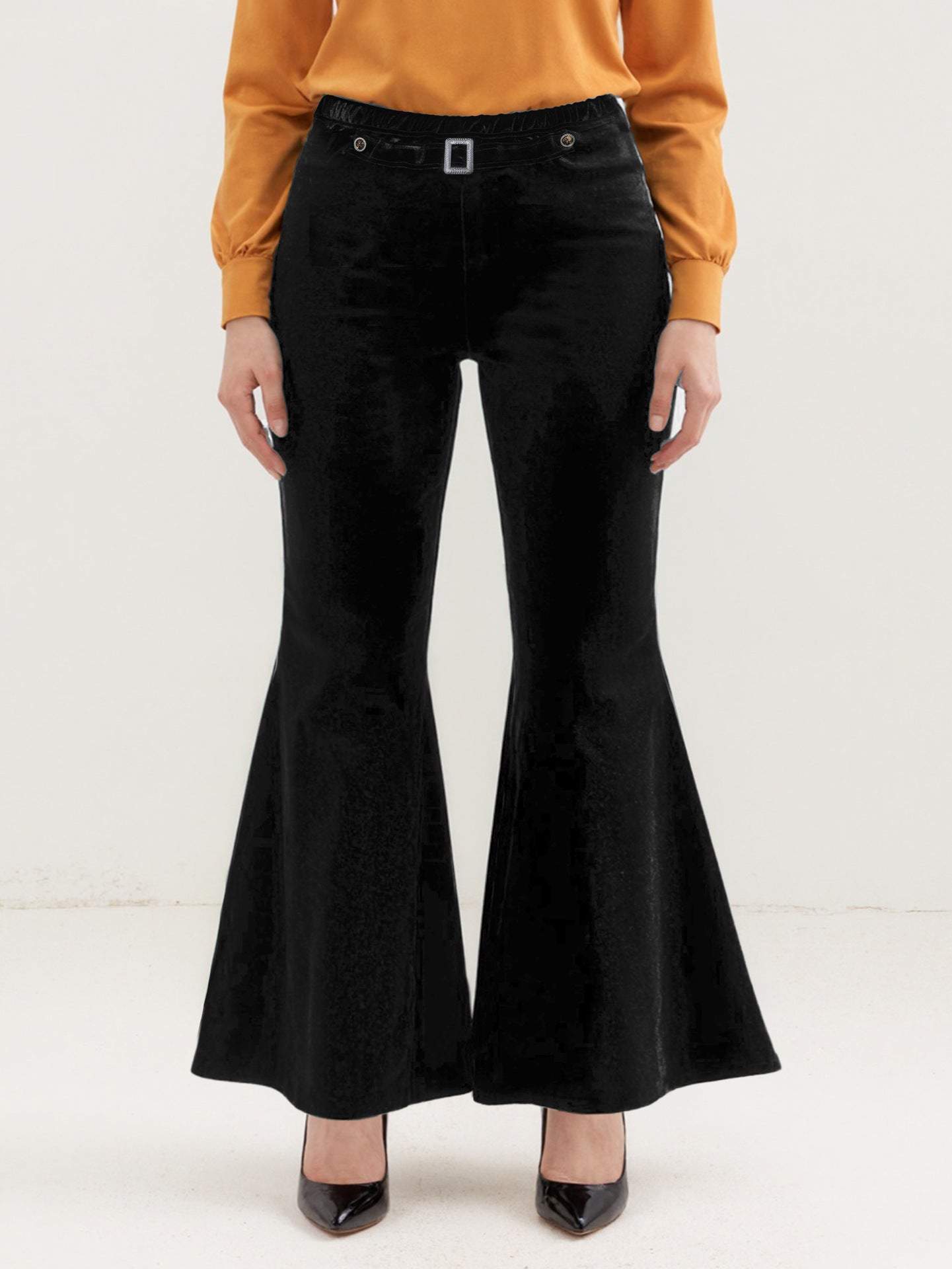 Autumn Winter All Matching Metal Decoration Plus Size Pleuche Wide Leg Pants Casual Pants