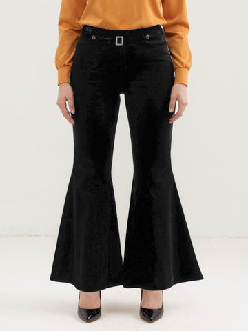 Autumn Winter All Matching Metal Decoration Plus Size Pleuche Wide Leg Pants Casual Pants