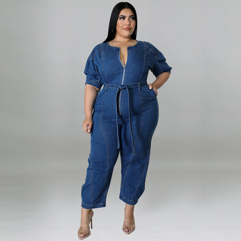 Plus Size Women Clothing Summer Sleeve Jumpsuit