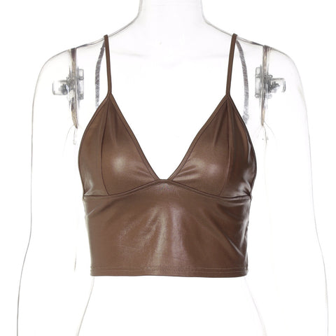 Women Sexy V neck Slim Crop Spaghetti Strap