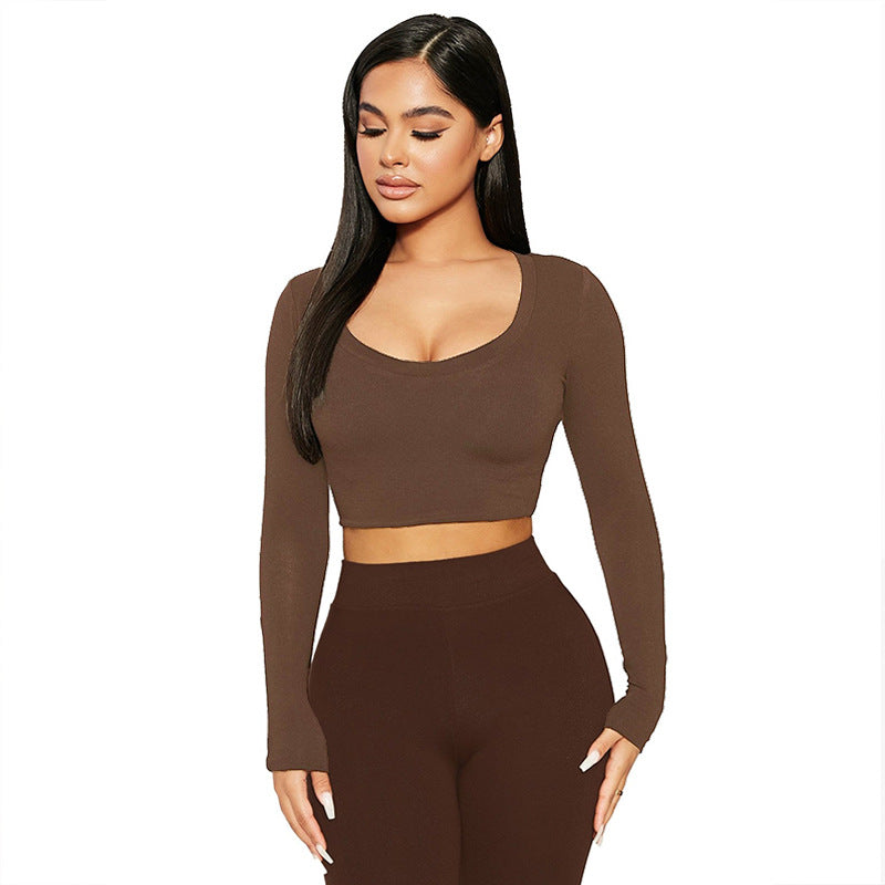 Spring Women Slim U Neck Long-Sleeved