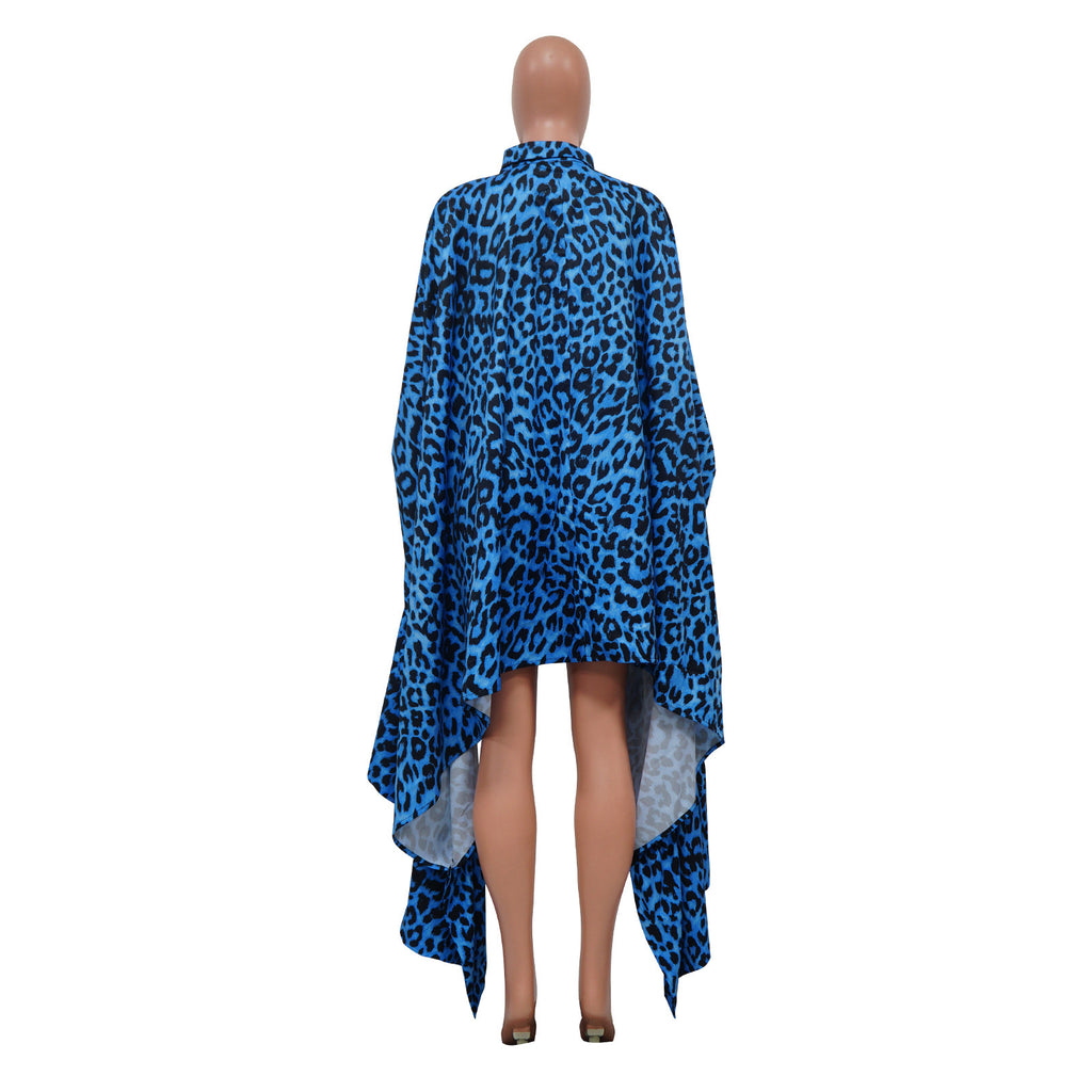 Plus Size Women Autumn Winter Leopard Shawl Long Shirt