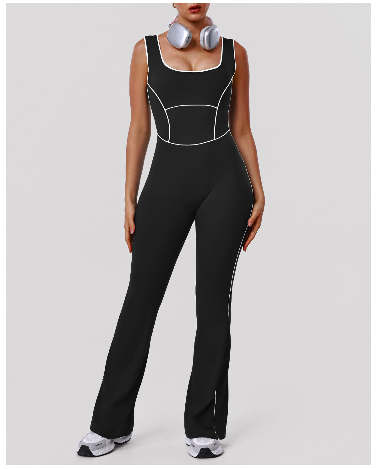 Hollow Out Cutout Contrast Color Shaping Yoga Bodysuit Peach Hip Micro Pull Jumpsuit Fitness Sportswear with Pad