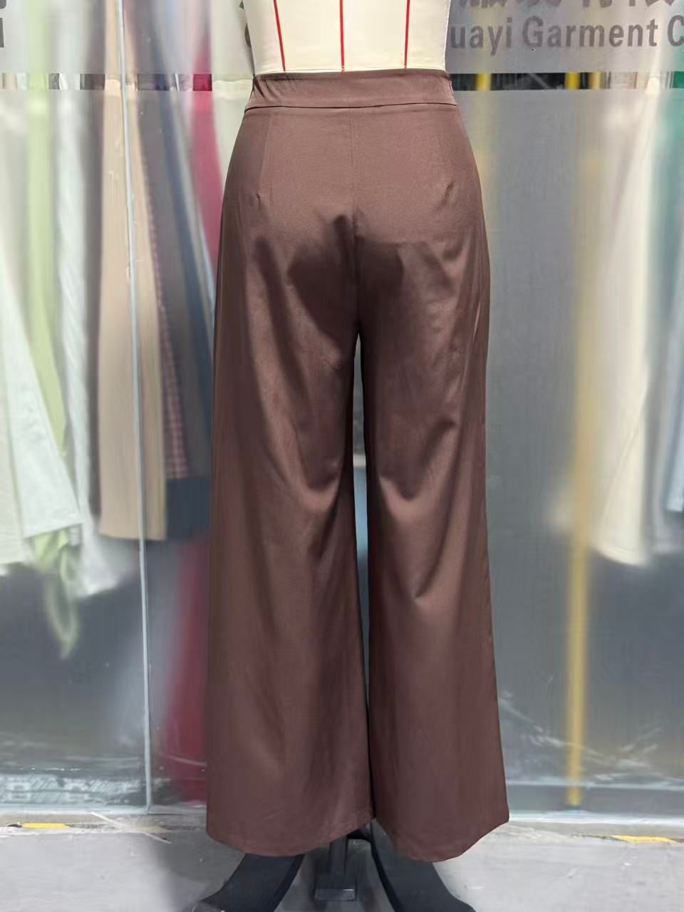 Retro Easy Matching Brown Coffee Color Draping Wide Leg Pants Office High Waist Petite Slimming Women Casual Pants