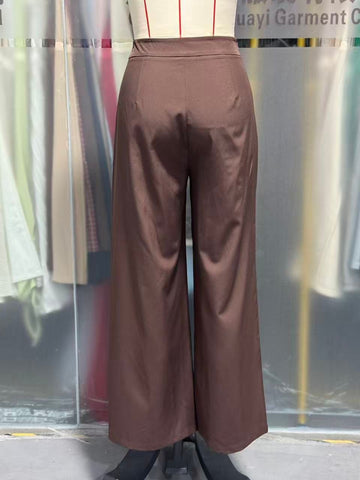 Retro Easy Matching Brown Coffee Color Draping Wide Leg Pants Office High Waist Petite Slimming Women Casual Pants
