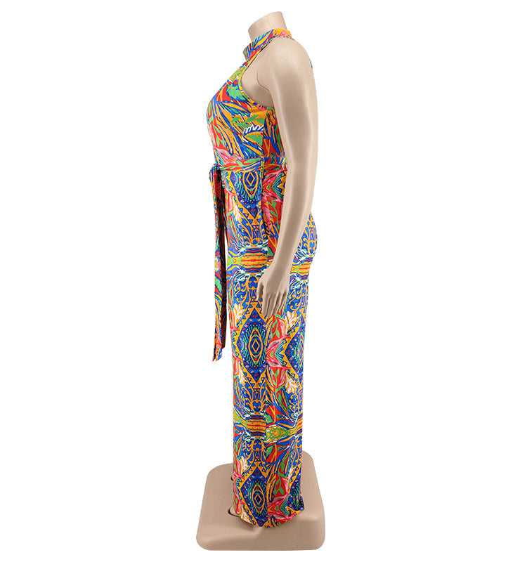 Plus Size Women Clothes Printing Collar Jumpsuit