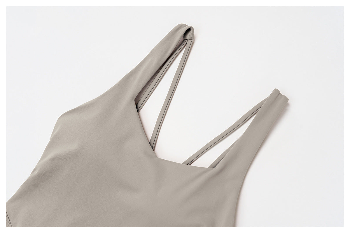 Brushed Yoga Clothes Cross Back Micro Pull Wide Leg Jumpsuit Running Sports Fitness Clothes Women