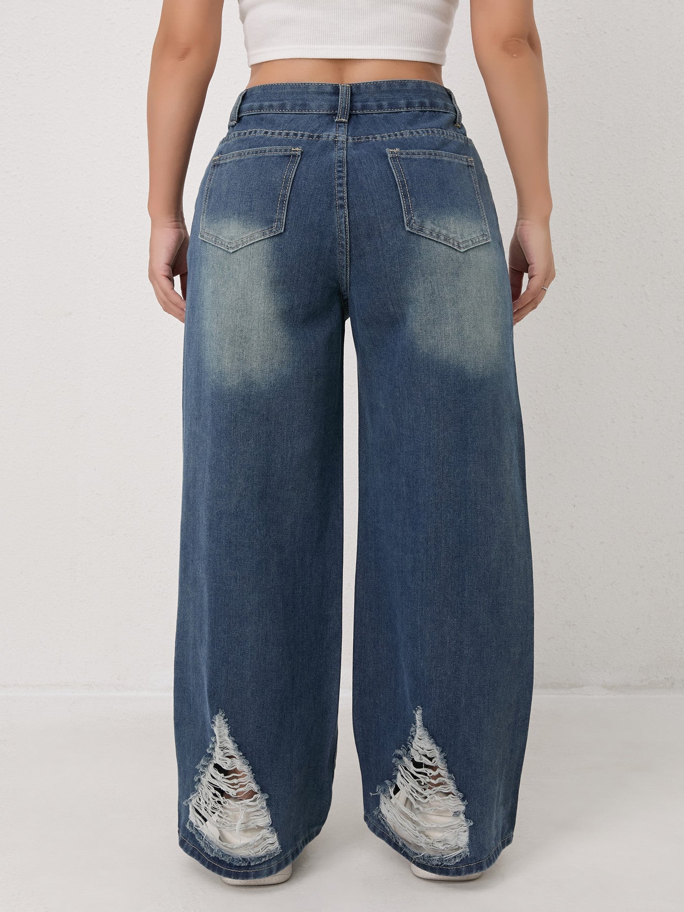 Distressed Worn Wide Leg Jeans Women Autumn High Waist Loose Wide Leg Jeans Women Slimming Pants Women Autumn