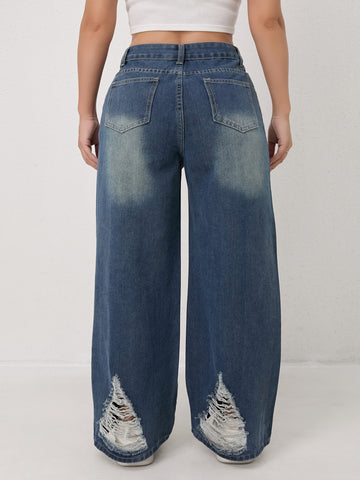 Distressed Worn Wide Leg Jeans Women Autumn High Waist Loose Wide Leg Jeans Women Slimming Pants Women Autumn