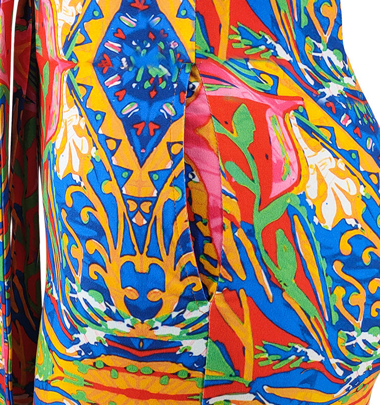 Plus Size Women Clothes Printing Collar Jumpsuit