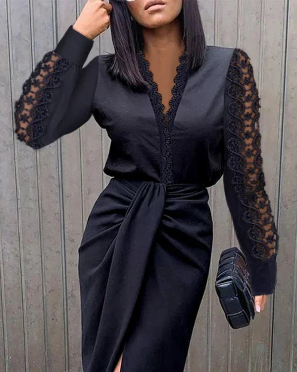 Jazzy Lace V neck Patchwork Sheath Sexy Dress European
