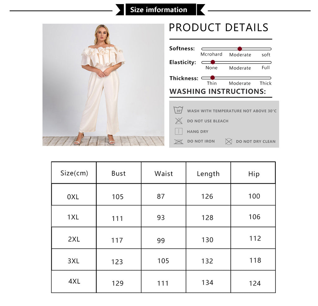 Plus Size Women Clothing Summer New Lotus Edge off-Shoulder Solid Straight-Leg Office Casual Jumpsuit