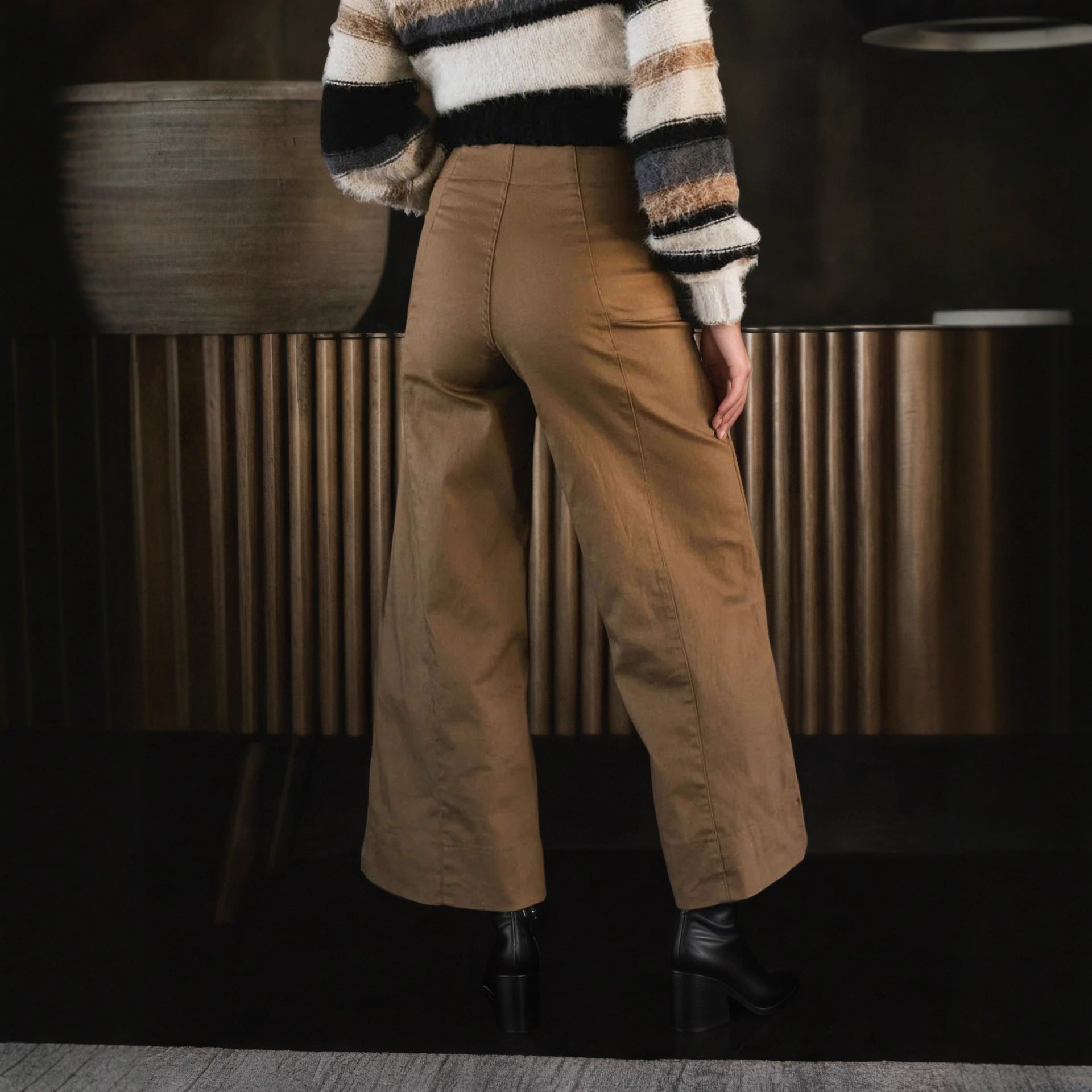 Graceful Cargo Pants Casual Women Wear Autumn Stitching Design Wide Leg Pants