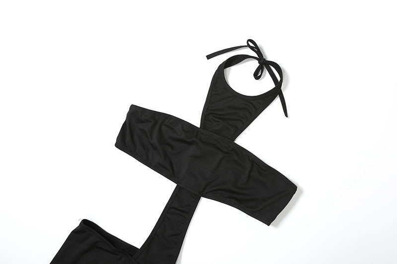 Autumn Sexy Cropped Outfit Halter Tight Fitting Solid Color Personalized One Piece Jumpsuit Women