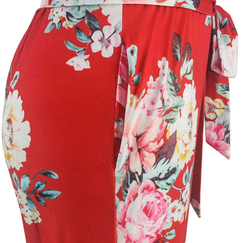 Plus Size Women Clothing Summer Large Floral Printing Casual Jumpsuit