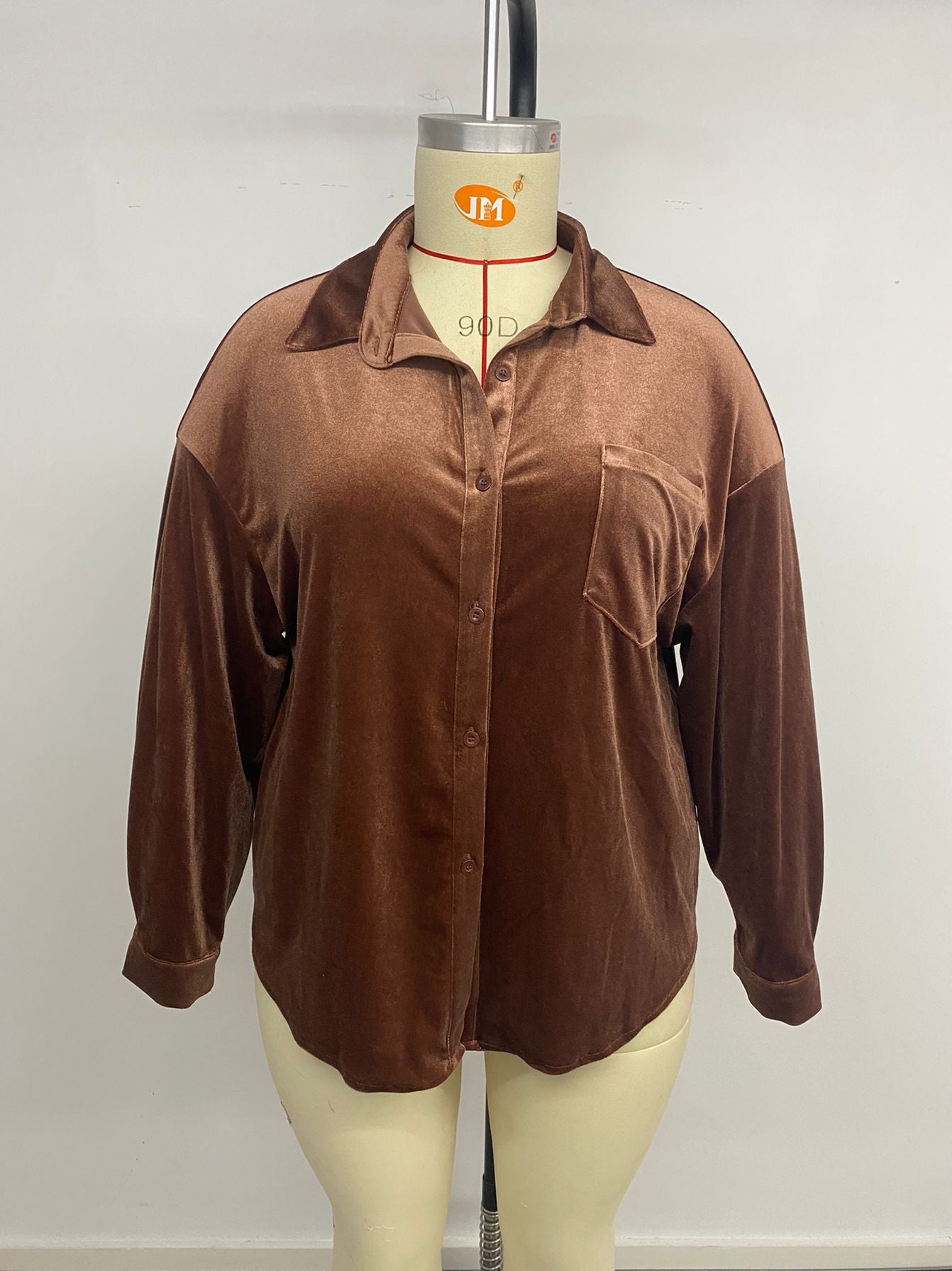 Plus Size Autumn Halloween Retro Women Clothing Velvet Polo Collar Solid Color Shirt for Women