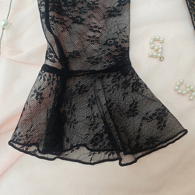 Plus Size Sexy Mesh Low Cut Steel Ring Boning Corset Long Sleeved Top Sexy Slim Lace Wome Clothing
