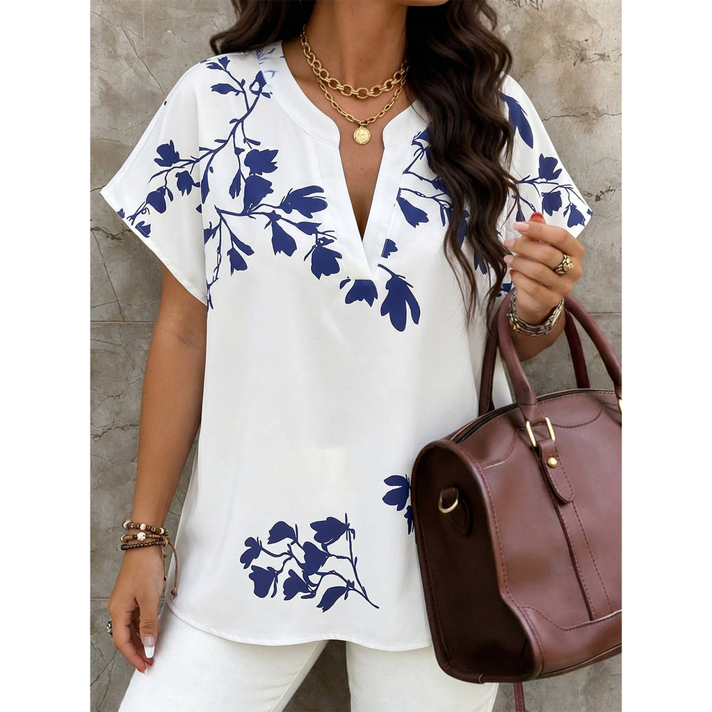 Women Printed V neck Loose Sleeve