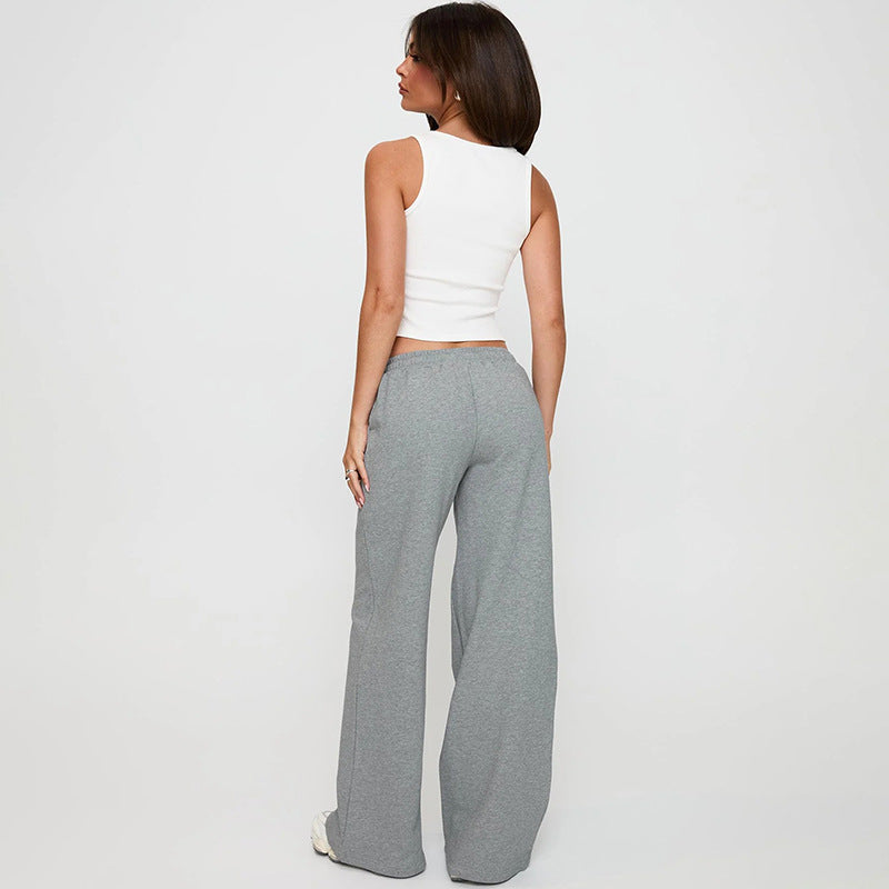 Women Wear Autumn Casual Loose Drawstring Tight Waist Solid Color Trousers
