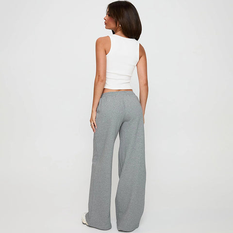 Women Wear Autumn Casual Loose Drawstring Tight Waist Solid Color Trousers