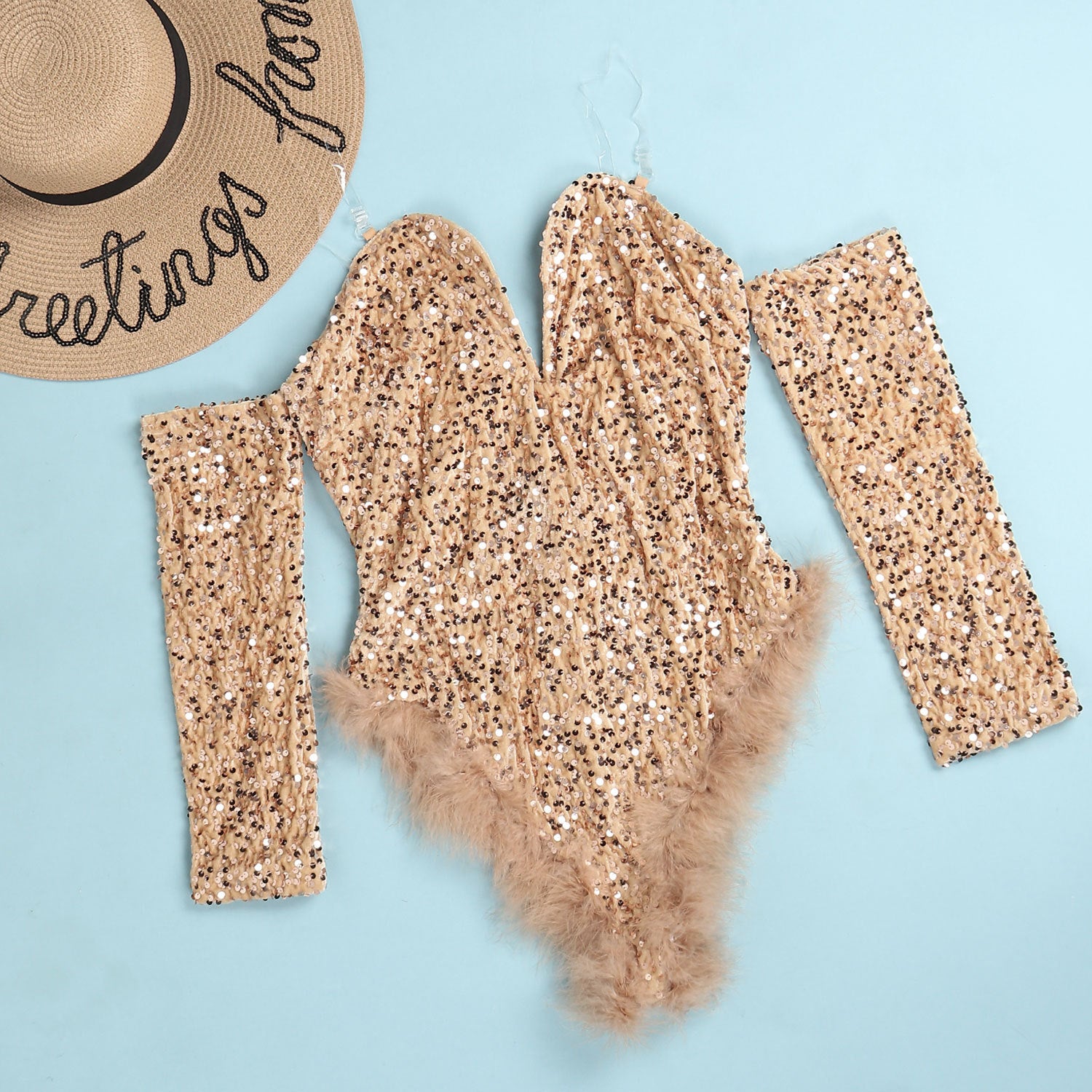 Sexy Slim Fit Feather Sequin Jumpsuit