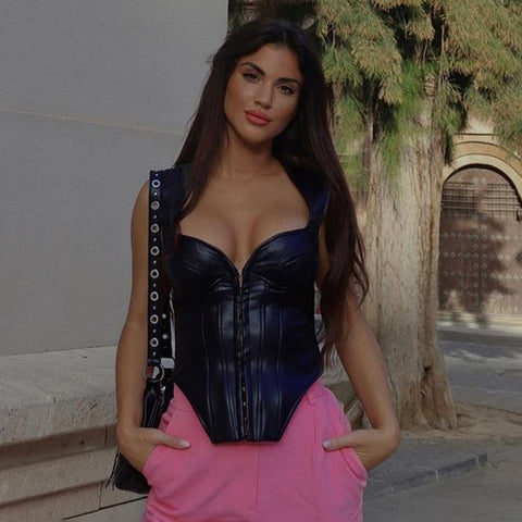 Sexy Leather Sleeveless Corset Club Women