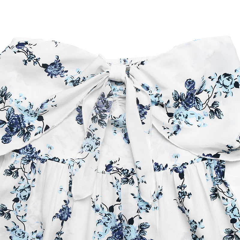 French Vacation Tube Top Floral Printed Wide Leg Jumpsuit