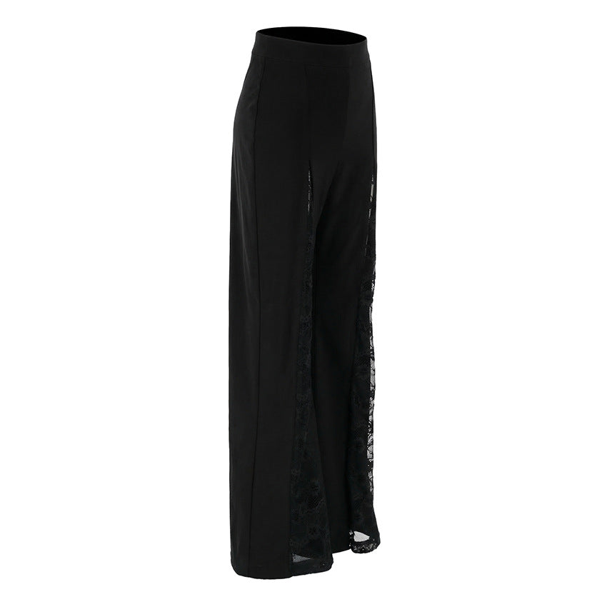 Women Clothing Sexy Lace Cutout Slim Fit High Waist Flared Pants Commuting Elegant Casual Pants