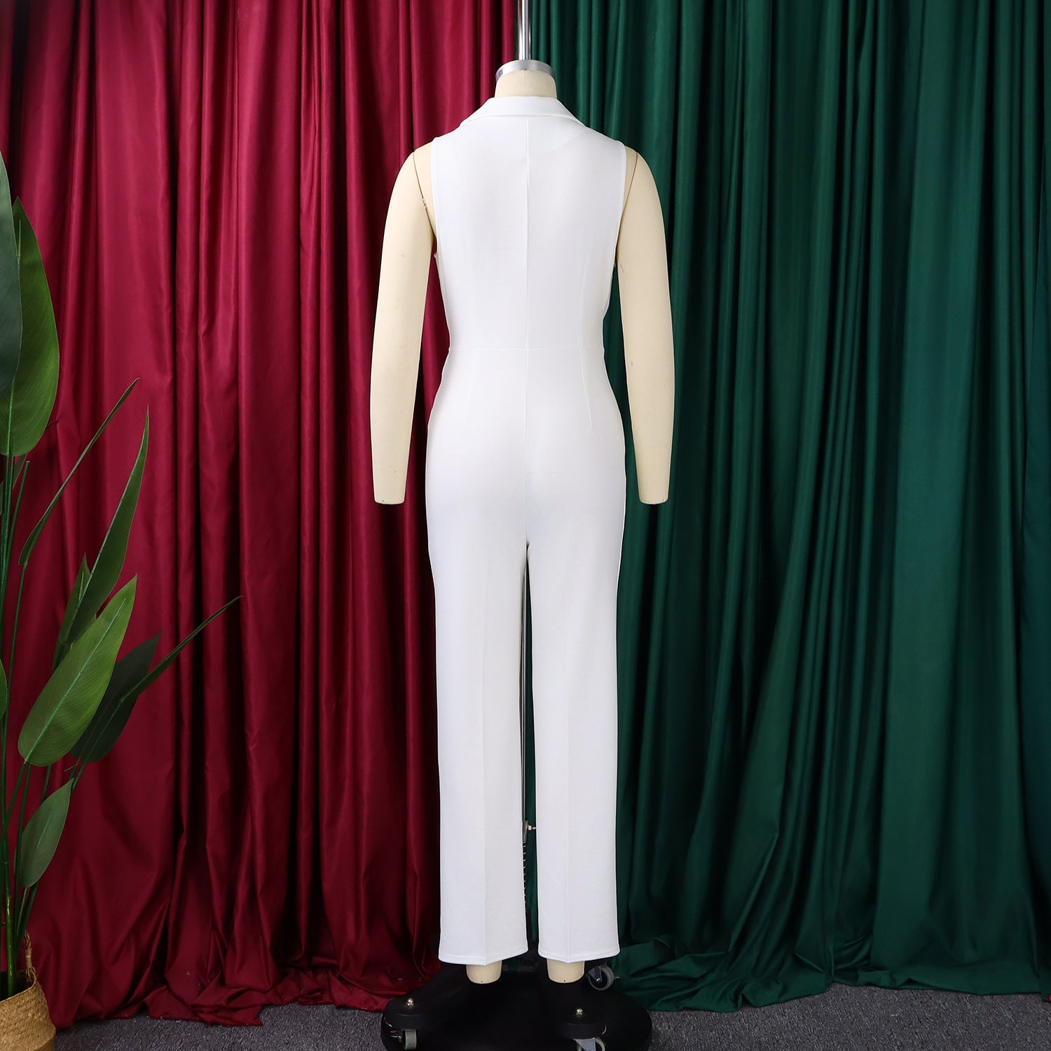 Summer Solid Color Sleeveless Collar Lace up Wide Leg Pants Jumpsuit
