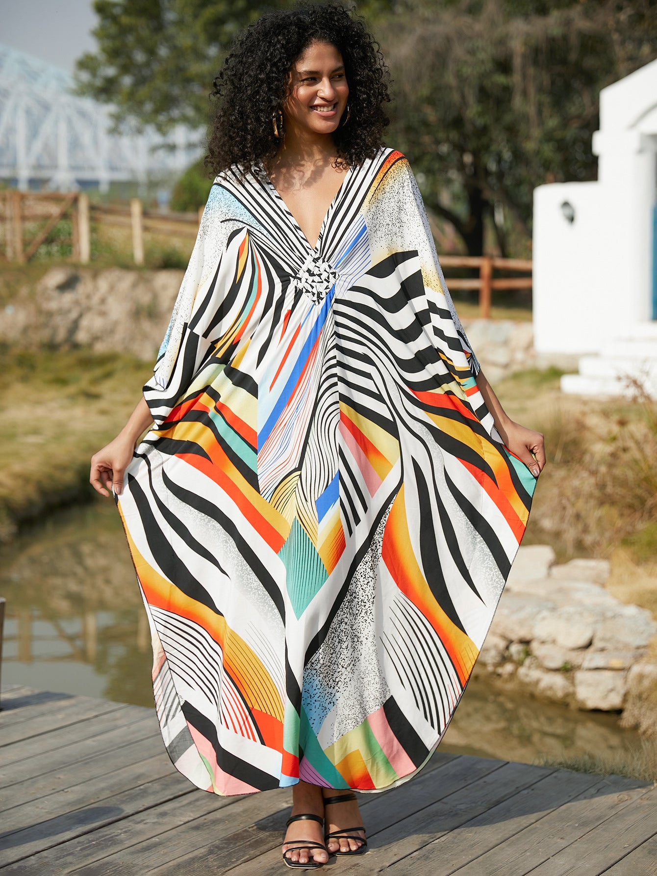 Rayon Print Holiday Loose plus Size Maxi Beach Jumpsuit Robe Women Beach Cover Up