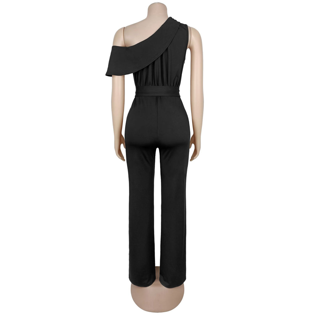 Women Wear Elegant Shoulder Belt Solid Color Jumpsuit