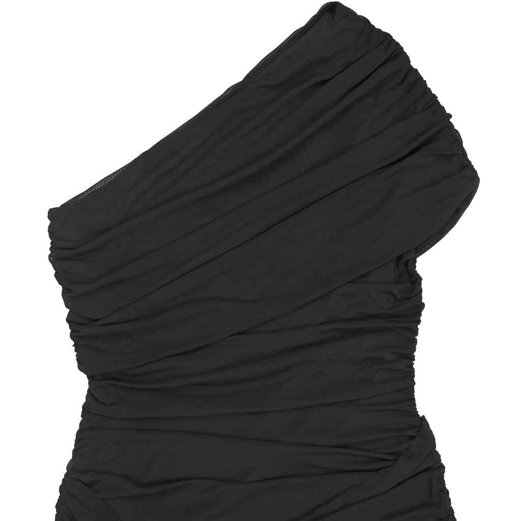 Mount Olive Sexy Formal One Shoulder Long Split Hem Solid Party Maxi Dress