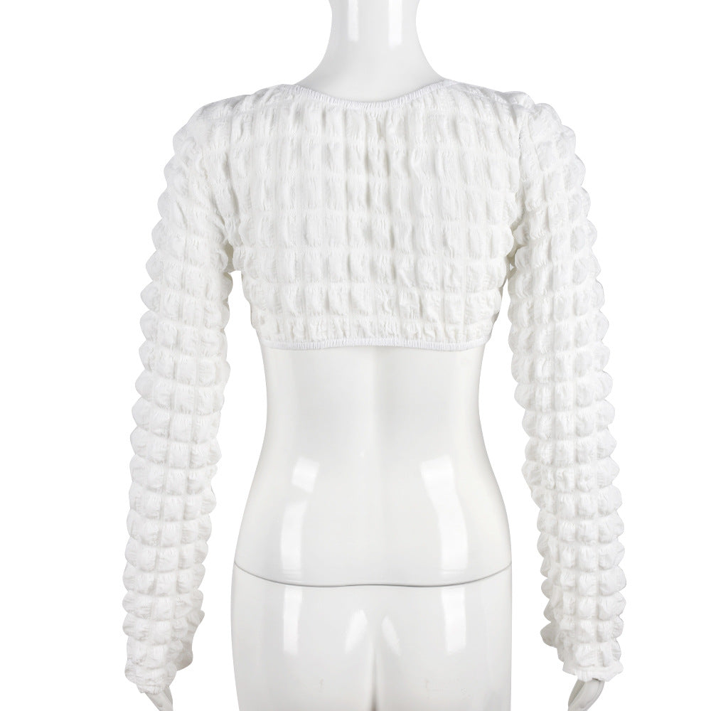 Cutout Bubble Cropped Long Sleeve