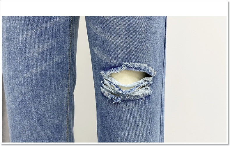 Jeans Women Wash Ripped Slimming Wide Leg Pants Denim Trousers