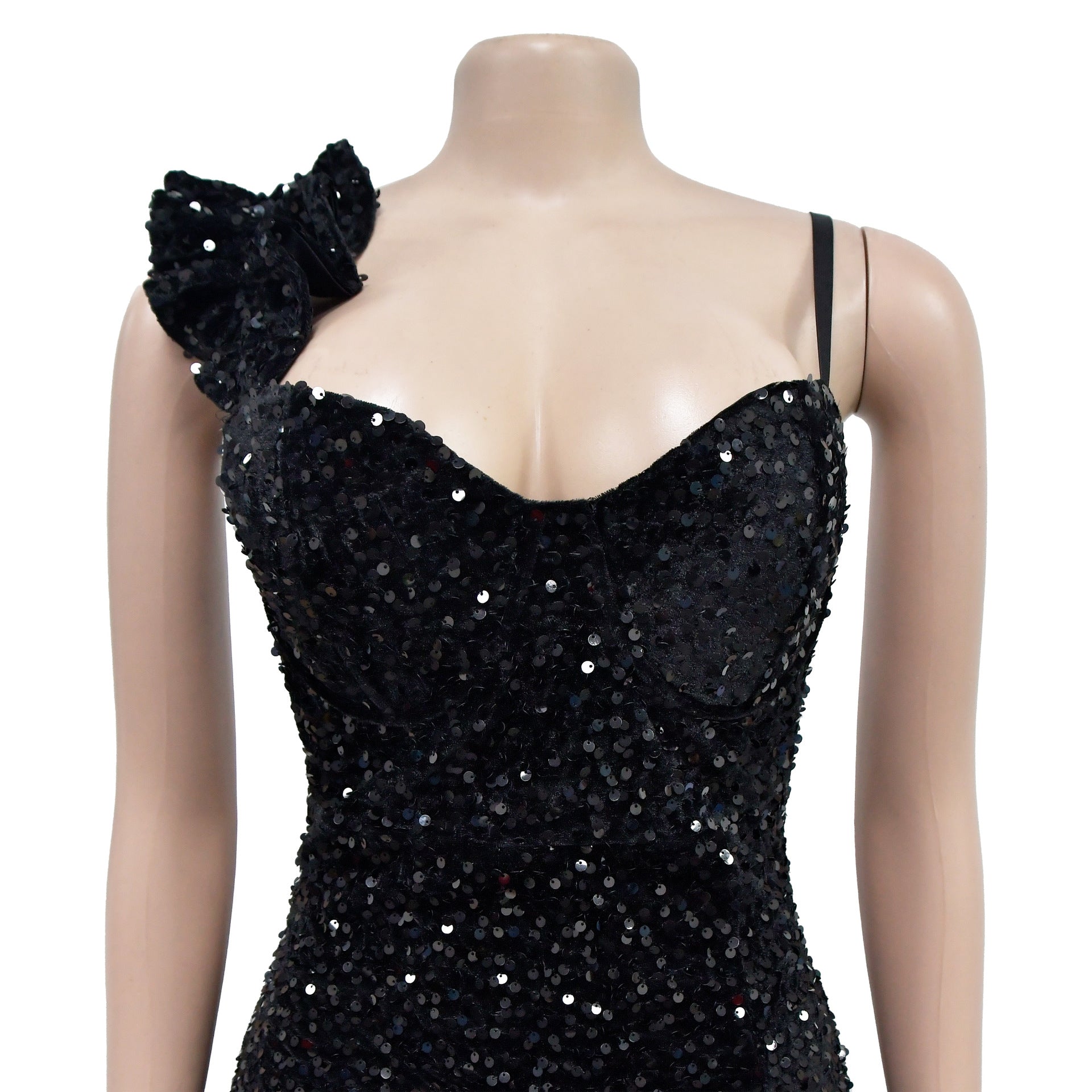 Trenton One Shoulder Open Back Sequined High Side Split Mermaid Maxi Dress