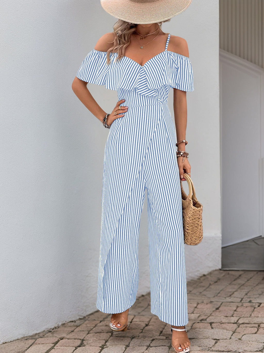 Pants Summer Striped Spaghetti Straps Wide Leg Jumpsuit Women