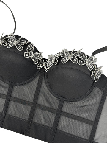 Sabana Perdida Three Dimensional Butterfly Decorative Camisole Mesh Sexy Top