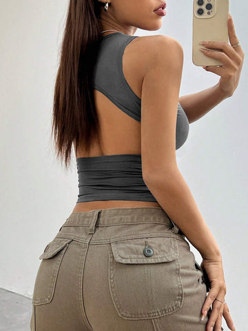 Women Spring  Solid Tight Sleeveless Vest