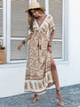 Debra Bohemian Beige Printed Dress Long Tassel