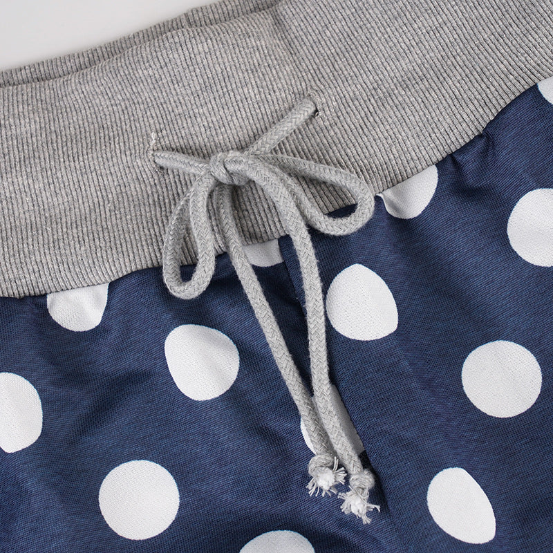 Idle Casual Trousers Polka Dot Print Contrast Color Lace up Loose Straight Walking Pants Comfortable Home Wear Pajama Pants