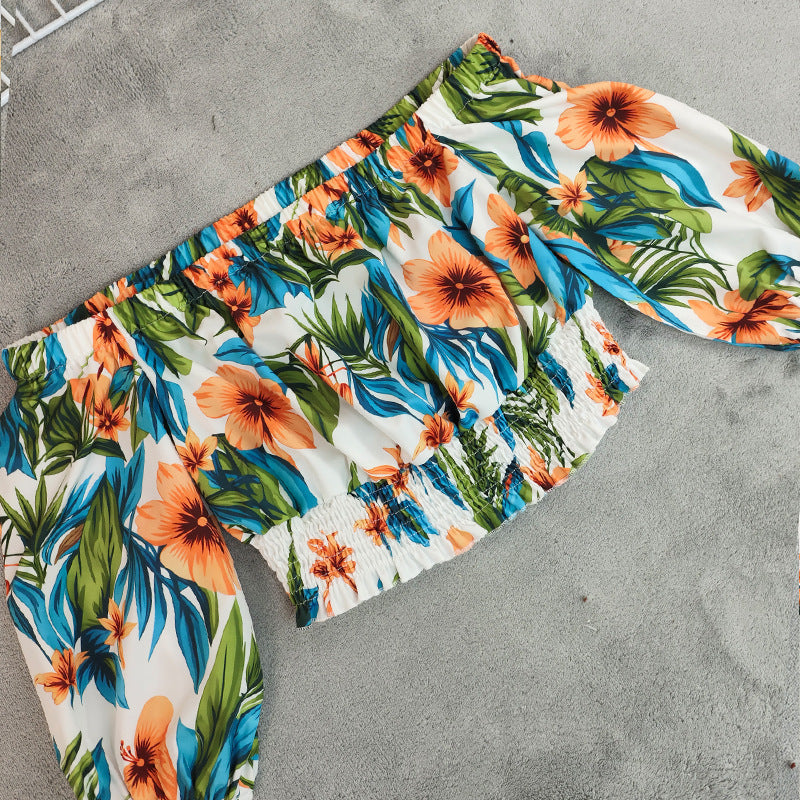 Spring Women Printed off Neck Crop