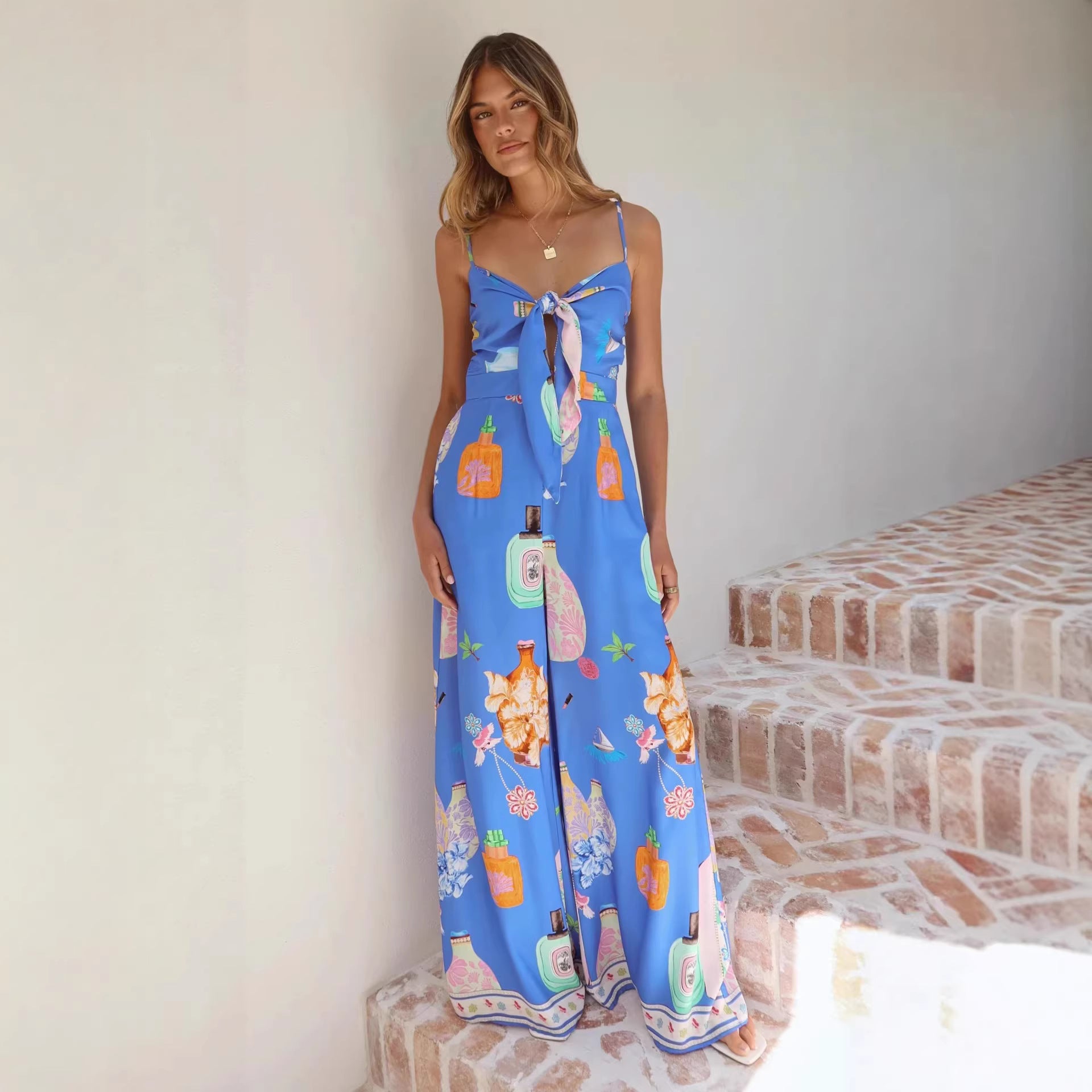 Jumpsuit Digital Printing High Waist Vacation Pants Leg Jumpsuit Women