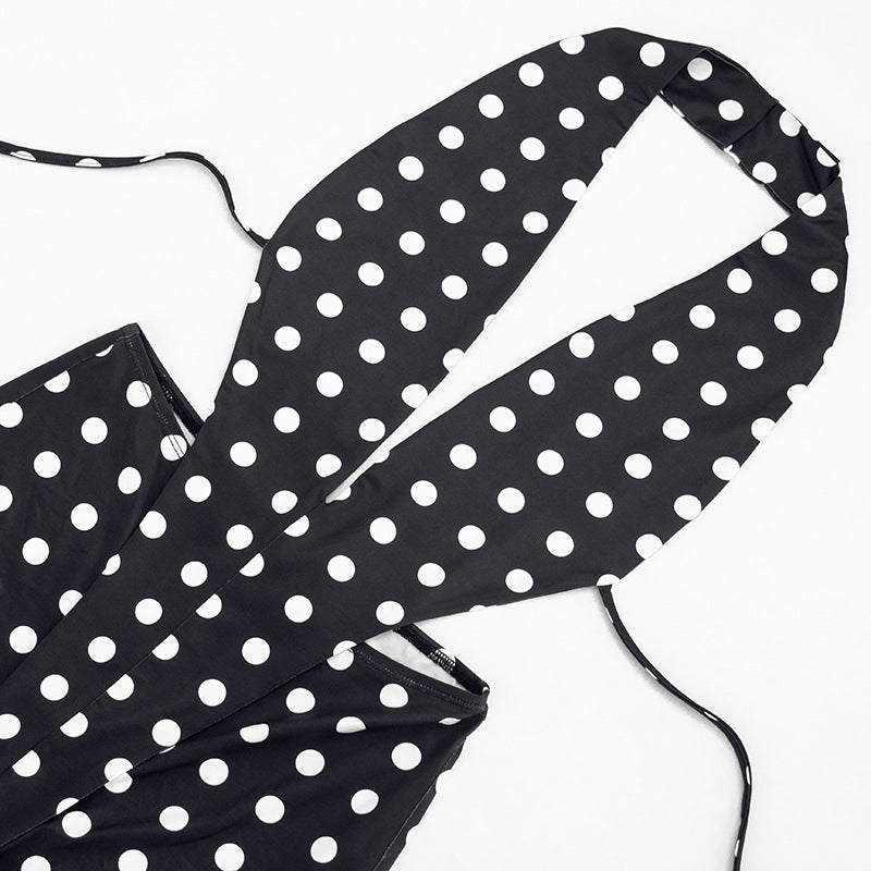Women Clothing Summer Polka Dot Print Sleeveless Halter Strap Backless Cropped Long Conjoined Trousers