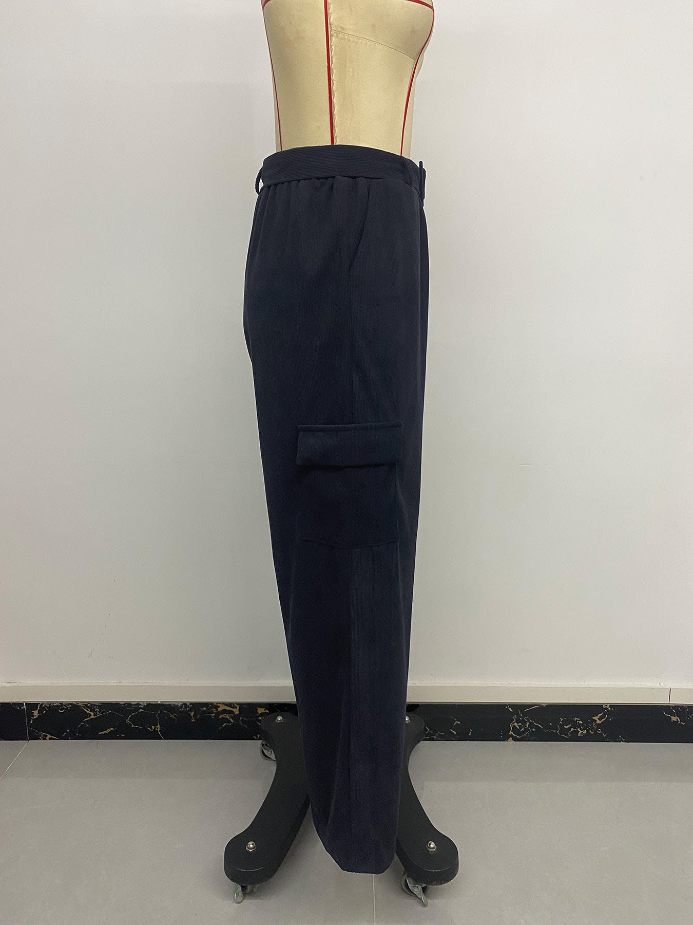 Autumn Winter Casual Simple Loose Solid Color Corduroy Wide Leg Pants Women