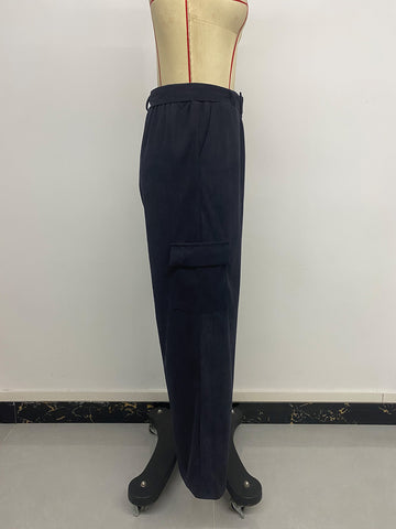Autumn Winter Casual Simple Loose Solid Color Corduroy Wide Leg Pants Women